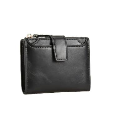 Imagem de Carteira masculina, bolsa de poliuretano com fecho de botão com 1 porta-cartão removível, 10 compartimentos para cartão e um bolso com zíper, carteira dupla de grande capacidade para homens, Preto