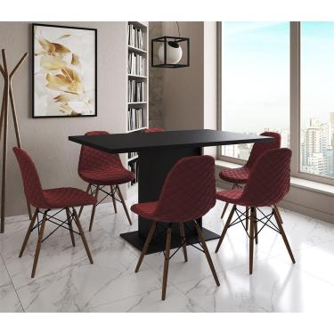 Imagem de Mesa Jantar Londres Retangular Preta137X90Cm 6 Cadeiras Estofadas Vermelho Madeira