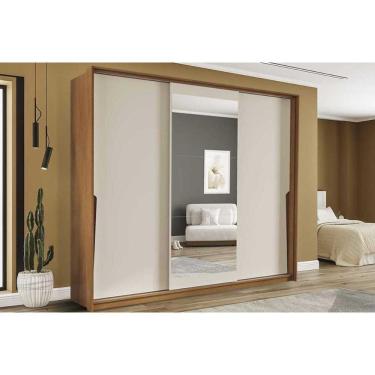 Imagem de Guarda Roupa 3 Portas De Correr (1 C/ Espelho) E 4 Gavetas Porto Freijo/creme - Politorno