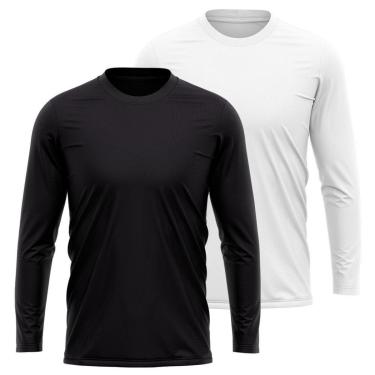 Imagem de Kit 2 Camisetas Manga Longa Masculina Dry Proteção UV Básica Lisa Academia Treino Fitness-Masculino