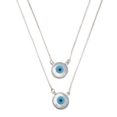 Imagem de Escapulário Olho Grego Madrepérola, Prata 925, Corrente 60cm, Pingente 1,2cm - Vertha Joias