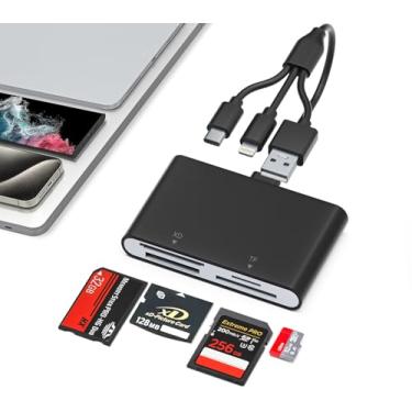 Imagem de Adaptador Memory Stick Pro Duo – Leitor de cartão de memória multi 4 em 1 para SD/Micro SD/MS/XD-Picture-Card, cartão de memória Sony Cybershot com Lightning/USB-C/USB-A para iPhone 17/16/15/iPad