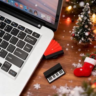 Imagem de Pen Drive USB de 32 GB Dual USB Pen Drive Dispositivo de Armazenamento de Dados Externo Bonito Estojo de Instrumento Musical Perfeito para Presente para Família e Amigos (Acordeão Preto)