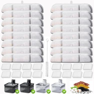 Imagem de 16 pacotes de filtros de substituição compatíveis com fonte de água Fursink Pets, filtro de substituição para bebedouro Downy Paws 2,5 l sem fio para gatos DPWFP6 com 16 esponjas de bomba e 1 escova