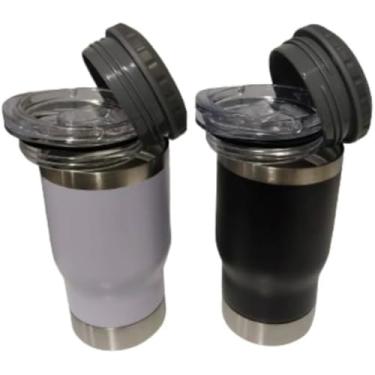 Imagem de Copo Térmico 5 em 1 de Aço Inoxidável, 500ml, para Latas e Long Neck, com Tampa Vedada, 23,3 x 3,5 cm, (Preto)