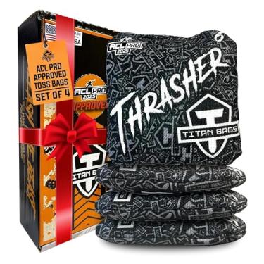 Imagem de Sacos Titan – Thrasher ACL Pro Aprovado – Sacos de Cornhole Regulação Premium – Atualize seu conjunto padrão de sacos de feijão e Cornhole – 473 g – 15 x 15 – Blackout (conjunto com 4) – Feito nos EUA
