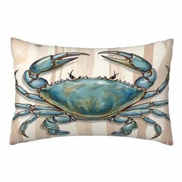 Imagem de Nicokee Capa de almofada, caranguejo do mar, náutico, litoral, oceano, coral, praia, fronhas, capa decorativa para sofá, quarto, sala de estar, tamanho Queen 50 x 76 cm