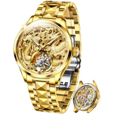 Imagem de OUPINKE Relógio social masculino de luxo dourado Dragon Tourbillon, G3176: todo ouro