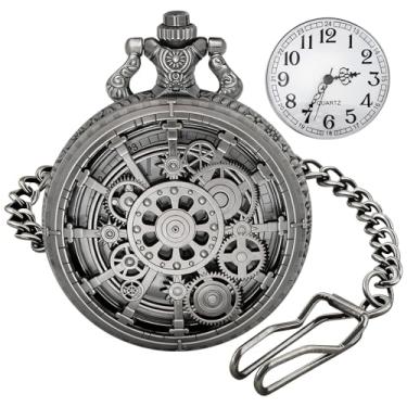 Imagem de Tiong Relógio de bolso masculino casual de quartzo cinza oco com mostrador numeral árabe branco