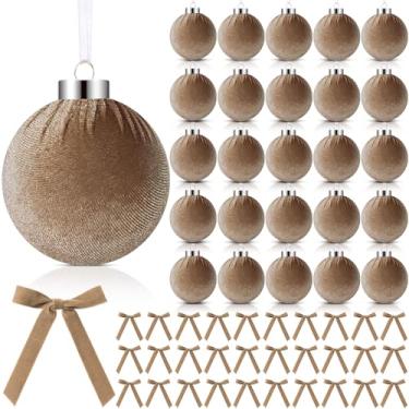 Imagem de Wettarn 30 conjuntos de 8 cm kit de decoração de enfeites de veludo de Natal, inclui bolas e laços de veludo para guirlanda de árvore de Natal, decoração vintage para pendurar no feriado, artesanato