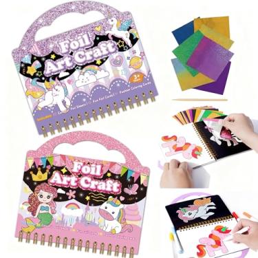 Imagem de Ristpal Kit de arte de princesa unicórnio para crianças de 4 a 23 anos - 5 em 1 conjunto de artesanato com folhas e cartões com glitter, atividade de viagem sem tela, presente criativo para
