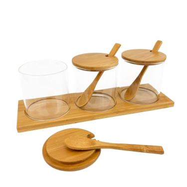 Imagem de smarex Pote de tempero de vidro com tampas, sal branco, açúcar, pimenta, temperos, tigelas, pote com colher, pote de vidro, conjunto de 3, 227 g, para cafeteria de cozinha doméstica (meio)