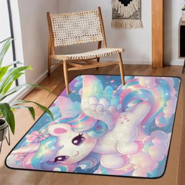 Imagem de Tapete de área para sala de estar, lavável à máquina, unicórnios brilhantes, antiderrapante, tapete macio, para sala de estar, quarto, sala de jantar, berçário, cozinha, decoração de casa