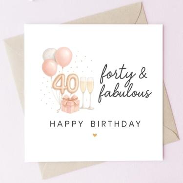 Imagem de TEEMI -Cartão de aniversário 40º 50º 60º para mulheres - Fabuloso cartão de aniversário com envelope, balões de ouro rosa, design champanhe, cartolina premium de 300 g/m², em branco dentro para mãe