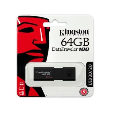 Imagem de Pendrive 64GB USB Kingston, DataTraveler 100 Generation 3, Preto - DT100G3/64GB