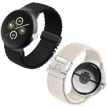 Imagem de Zspoly Pacote com 2 pulseiras esportivas trançadas de nylon compatíveis com Google Pixel Watch 4/3/2/1 de 45 mm, pulseiras de relógio macias e respiráveis de 41 mm para homens e mulheres – Pulseira de