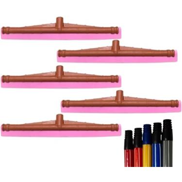 Imagem de 5 RODOS MADEIRA 40 CM COM CABOS PLÁSTIFICADO (RODO, VASSOURA, CABO, LIMPEZA)