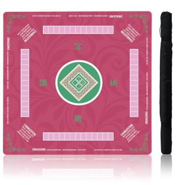 Imagem de Idocolors Mahjong Mat with Rules, Non-Slip Noise Reduction Gaming Mat 31.5" x 31.5" for Mahjong/Poker/Board Games/Card Games/Dominoes, Table Mat Mahjong Accessories Gifts with Travel Bag (Pink)