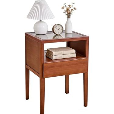 Imagem de JIKUGO Mesa de cabeceira com mesa de vidro temperado, prateleira de armazenamento para mesas-de-cabeceira, mesas de cabeceira, mesas de cabeceira, mesa lateral de cama (estilo 1)