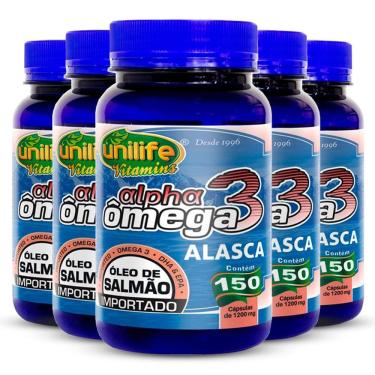 Imagem de Kit 5 ômega 3 Alpha óleo De Salmão 1200mg 150 Cápsulas Unilife