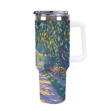 Imagem de Copo de café para carro, caminho, jardim, 1,134 g, copo Stanley de grande capacidade, aço inoxidável, isolado a vácuo, selado para suporte de copo de carro, ao ar livre, à prova de vazamento e poeira