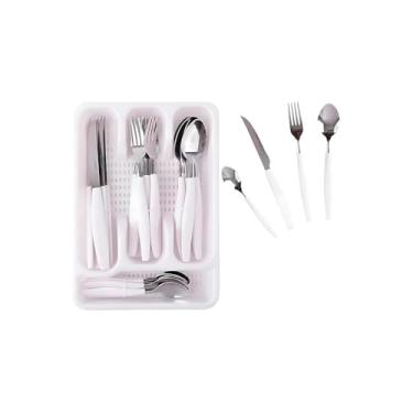 Imagem de Jogo de Faqueiro 25 Peças com Porta Talher, Aço Inox, Branco, 6 Pessoas, 531g