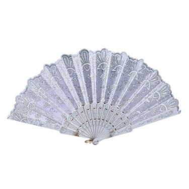 Imagem de Ventilador dobrável com anel de leque arte útil artesanato estilo chinês ventilador dobrável vintage ventilador antigo de mão senhoras (prata)