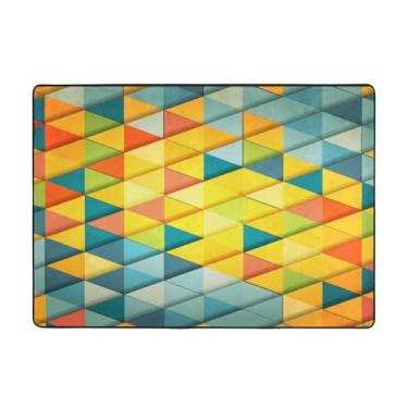 Imagem de ZERAOKE Tapete triangular, colorido, 58 x 80 polegadas (4,84 x 6,67 pés), tapete moderno para sala de estar lavável, tapete luxuoso de absorção de água, tapetes macios antiderrapantes para quarto,