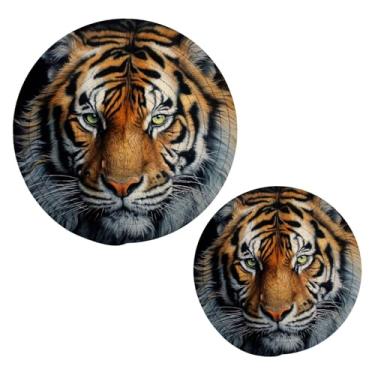 Imagem de Wassud Conjunto de tripé de cabeça de tigre para pratos quentes, suportes redondos de algodão, almofadas quentes, porta-copos elegantes, decoração de cozinha e acessórios, 2 peças