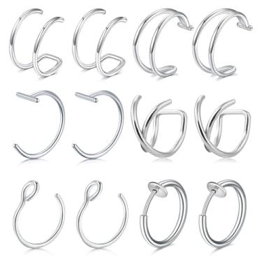Imagem de VCMART Piercing de nariz falso, piercing de nariz falso, clipe não perfurado, lábio, hélice, cartilagem, orelha, nariz, punhos, joias sem piercing para mulheres e homens