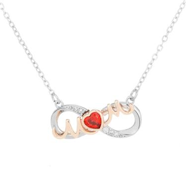 Imagem de Colar com símbolo do infinito, pingente de coração com strass vermelho, letra mãe, presente de aniversário e dia das mães, presente de ano novo para a melhor mãe, one size, Zinco, Sem Pedra Preciosa