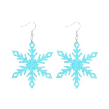 Imagem de Brincos pendentes de floco de neve azul para mulheres, acessórios de orelha de flor de neve, presente de Natal, Medium, Zinco, Sem pedra preciosa