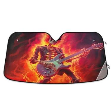 Imagem de Wassud Para-brisa para-sol acessórios de carro dobrável para janela dianteira do carro blocos raios UV bone guitarrista protetor solar reflexivo 70 x 139 cm