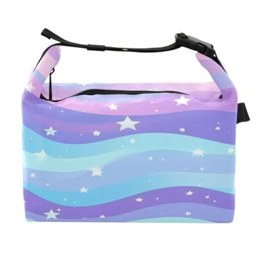 Imagem de STAYTOP Lancheira colorida ondulada e estrelada com fivela de alça, lancheira isolada para meninos e meninas, lancheira térmica para trabalho escolar