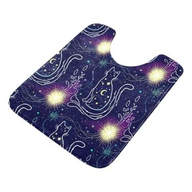 Imagem de Burbuja Tapete de banheiro delineado para gatos, tapete de banho absorvente de pelúcia macio, base antiderrapante para piso de banheiro, oval em forma de U