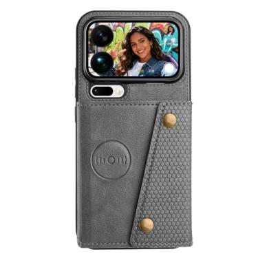 Imagem de FWYANZH Capa de couro para Xiaomi 17 Pro Max/17 Pro/17, capa carteira com suporte para sucção magnética montada no carro, compartimentos para cartões com fecho magnético, capa antiqueda, cinza, 17