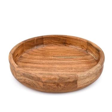 Imagem de EDHAS Tigela de salada feita à mão de madeira de acácia para servir saladas e lanches, acessório de jantar elegante e durável para saladas, massas e lanches (30 x 30 x 6,3 cm)