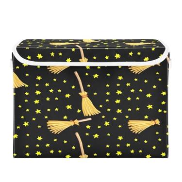 Imagem de Burbuja Caixa de armazenamento de vassouras de bruxa com tampa e alças, grande caixa de armazenamento dobrável para prateleiras armário quarto escritório organizador