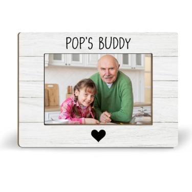 Imagem de iEFEY Porta-retratos Pops 21 x 14 cm, presentes de netos e netos, melhores porta-retratos de madeira pop pop para 10 x 15 cm para decoração de mesa