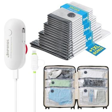 Imagem de Sacos de armazenamento a vácuo de viagem, pacote com 16 com bomba elétrica alimentada por USB, sacos de vedação a vácuo para roupas, viagens, bolsas economizadoras de espaço para bagagem, mala e