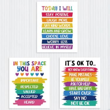 Imagem de 3 peças de pôsteres de parede coloridos de afirmação positiva para decoração de quarto estética, impressões de arte de parede You Are Important Self-Love, Sala de Aula, Terapeuta, Escritório, Saúde