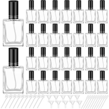 Imagem de Domensi Mini frascos de perfume de vidro vazios atomizadores em spray a granel recarregável com ferramenta de bomba para limpeza de viagens, cuidados com a pele, Preto, 30 ml