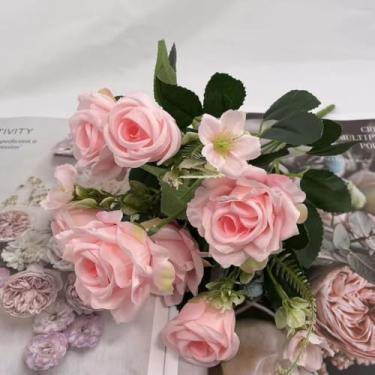 Imagem de Buquê Artificial de Flores de Casamento FR 613 10 Flores para Decoração de Festas e Arranjos(ROSA BEBE,1)