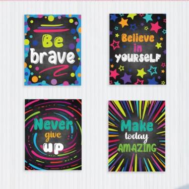 Imagem de 4 peças de pôsteres de parede motivacionais coloridos para decoração de quarto, citação Be Brave/Believe in Yourself, decorações de sala de aula de berçário, sem moldura