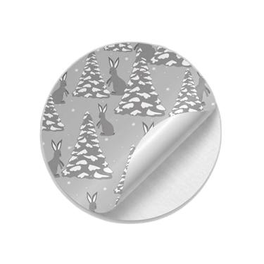 Imagem de Adesivos Natalinos Redondos 25un Lebres e Árvores de Natal Sob Neve - Tamanho 30x30cm