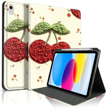 Imagem de TopPerfekt Capa para iPad 11ª (A16) 11 polegadas 2025/10ª geração 11 polegadas 2022, capa protetora com design de estética elegante cereja chique bonito com suporte para lápis, antiderrapante, à prova