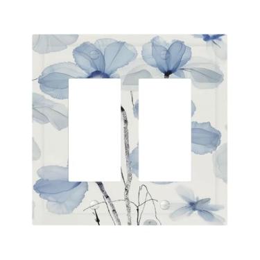 Imagem de Naiqadnehz Capas de tomada decorativas minimalistas flores azuis 2 gangues interruptor duplo interruptor de luz placa de interruptor elétrico placa de decoração GFCI placa de parede para sala de estar