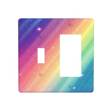 Imagem de WUYOCHA Capas de tomada decorativas, multicolorido, arco-íris, 2 unidades, interruptor de luz, interruptor único, 1 balancim para tomadas elétricas, capas de placa de interruptor para quarto