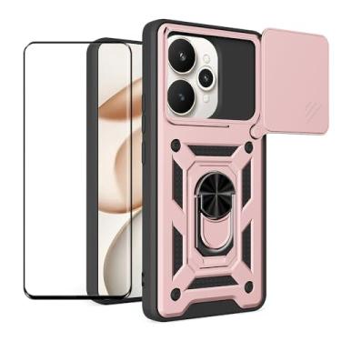 Imagem de CNPUTAO Capa para Realme 15 / Realme 15 Pro 5G com protetor de tela de vidro temperado, janela deslizante para câmera, suporte, capa de telefone de camada dupla antiarranhões à prova de choque, ouro