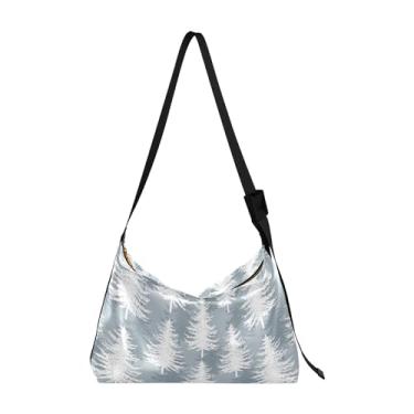 Imagem de Bolsas femininas de couro natalinas divertidas Papai Noel azul-petróleo Hobo bolsa de couro grande estampa floral bolsas Lady Hobo, Árvore de Natal, aquarela, cinza